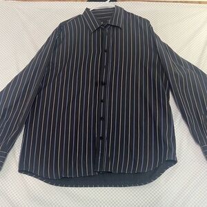 Toscano Men’s Button Up‎ L/S  Blue Striped Shirt  %100 Cotton Mens
